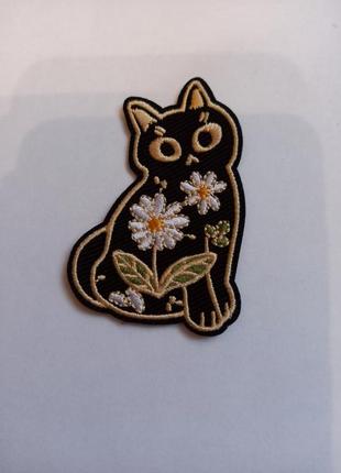 Нашивка патч шеврон різні patch із чорним коти котик кот с цветами ромашка