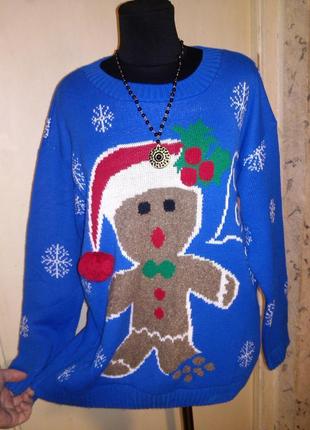 Чарівний,новорічний,теплий светр з "пряником" і сніжинками,pura moda1 фото