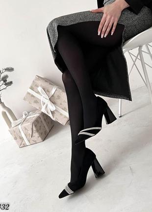 Женские туфли на каблуке, черные4 фото