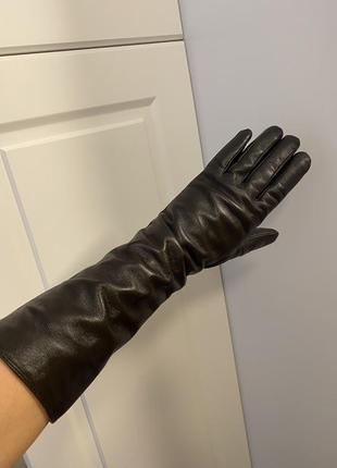Шкіряні рукавиці перчатки із натуральної шкіри коричневі рукавички подовжені