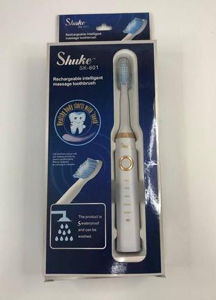 Електрична зубна щітка shuke sk-601 акумуляторна. ультразвукова щітка для зубів + 3 насадки