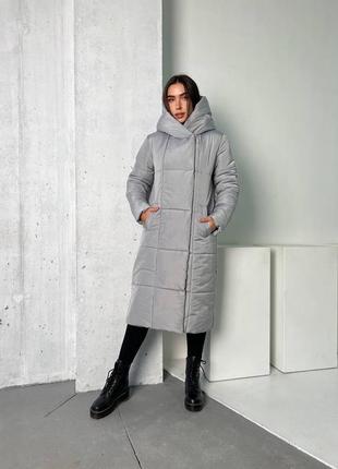 Зимняя удлиненная куртка -пальто плащевка канада наполнитель силикон 250, плотная плащевка не промокает, на молнии+ кнопки ⠀ отличного качества!🔥1 фото