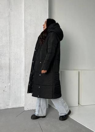 Зимняя удлиненная куртка -пальто плащевка канада наполнитель силикон 250, плотная плащевка не промокает, на молнии+ кнопки ⠀ отличного качества!🔥9 фото
