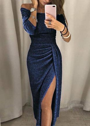 Сукня з вирізом по ніжці, рукава 3/4 🤩 тканина трикотаж люрекс