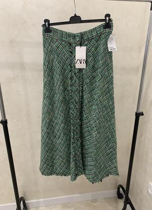 Твидовая длинная юбка зеленая zara нова1 фото