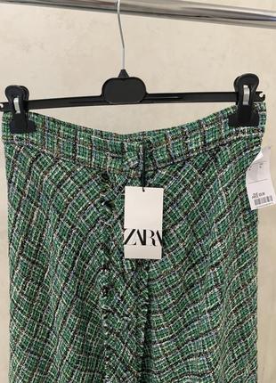 Твидовая длинная юбка зеленая zara нова4 фото