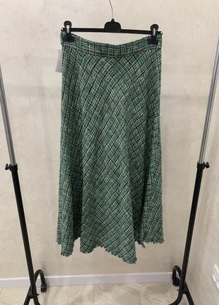 Твидовая длинная юбка зеленая zara нова6 фото