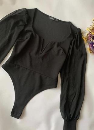 Боді з прозорими рукавами боді з вирізом