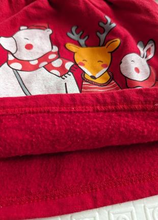 Теплое новогоднее красное платье-футер с начесом зверята6 фото