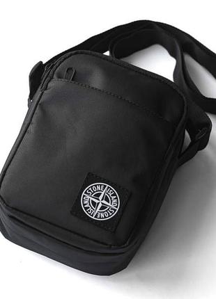 Мужская сумка мессенджер stone island casual черная спортивная барсетка  тканевая сумка через плечо