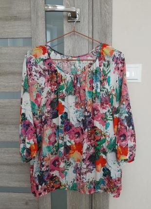 Яркая вискозная блузка реглан блуза кофта накидка в цветочный принт p.m1 фото