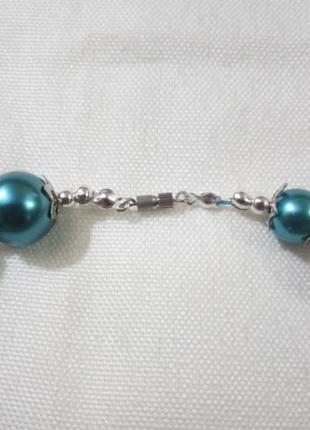 Набор ожерелье и серьги бирюзовый искусственный жемчуг6 фото