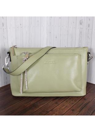 Кожаная сумка женская через плечо зеленая de esse l87023-813 фото