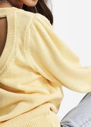 Лимонный свитер свитер с открытой спиной желтый свитер selected femme хлопковый свитер с пушным рукавом свитер с разрезом на спине пуловер1 фото