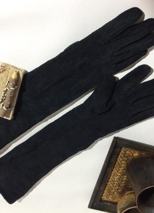 Женские чёрные замшевые длинные перчатки размер 7-8