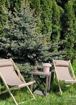 Раскладное деревянное кресло шезлонг с тканью, для дачи, пляжа или кафе.кресла садовые террасные деревянные.5 фото