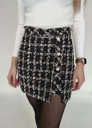 Твидовая юбка женская на подкладке стильная большие размеры удобная1 фото
