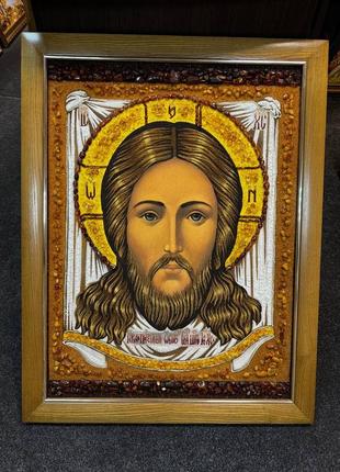 Икона из янтаря «нерукотворный образ иссуса креста»