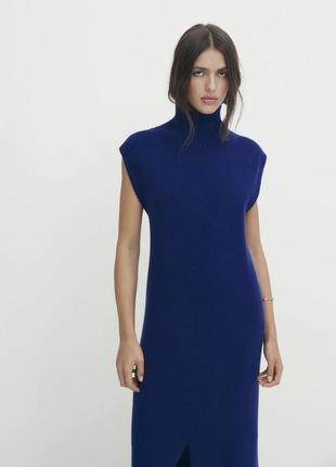 Синее платье massimo dutti длинное с разрезом с горлом женское3 фото