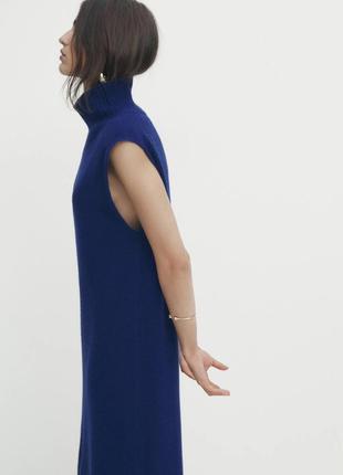 Синее платье massimo dutti длинное с разрезом с горлом женское5 фото