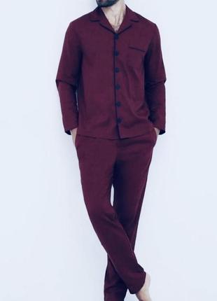 Пижама мужская летняя бордовая рубашка и штаны костюм - xl,xxl1 фото