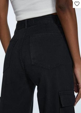 Черные прямые джинсы карго/с накладными карманами/трубы/высокая посадка4 фото