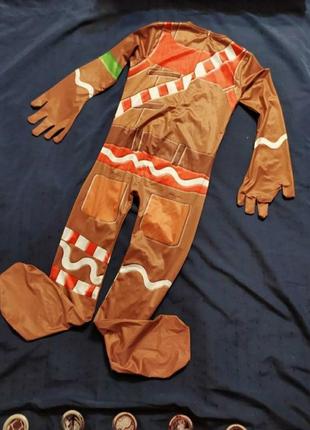 Карнавальный костюм имбирный пряник, пряничный человечек, человек, пряня, имбирь фортнайт fortnite весёлый погромщик на 10, 11, 12, 13, 14 лет3 фото