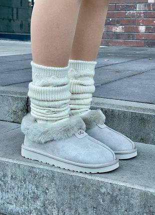 Женские серые натуральные замшевые угги ugg coquette light grey