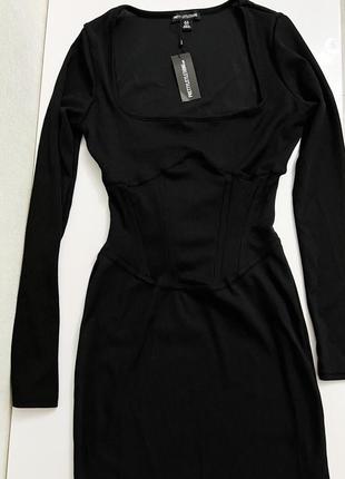 Корсетное платье корсет черное рубчик квадратный вырез м plt1 фото