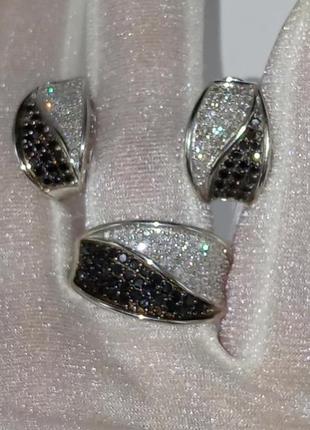Кольцо бриллианты день ночь чёрные белые діаманти 1,07ct золото 585 8,34гр 17,5р из набора7 фото