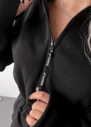 Комбинезон женский спортивный теплый на флисе флисовый зимний на зимний зимний черный бежевый серый графит коричневый базовый костюм с капюшоном4 фото