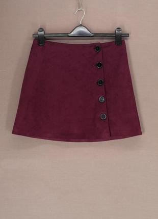 Брендовая бордовая юбка трапеция под замшу "primark" на пуговицах. размер uk12/eur40.4 фото