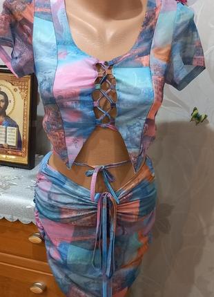 Стильный женский костюм топ+юбка2 фото