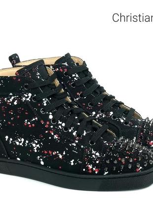 Кроссовки хайтопы christian louboutin black lou spikes high top оригинал3 фото