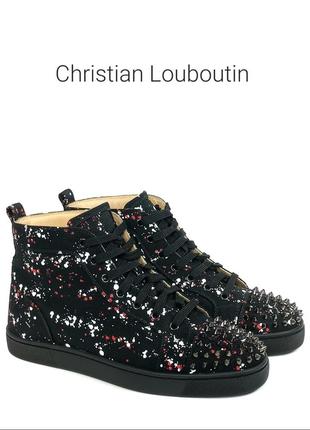 Кросівки хайтопи christian louboutin black lou spikes high top оригінал