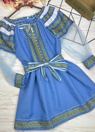 Вышиванка-платье на девочку голубой-орнамент.супер качество красиво смотрится рекомендациям