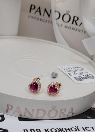 Сережки пандро срібло s925 ale оригінальна бирка серце червоне рожеве золото рожеві...