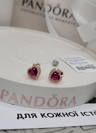 Сережки пандро срібло s925 ale оригінальна бирка серце червоне рожеве золото рожеві...