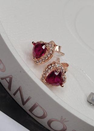 Сережки пандро срібло s925 ale оригінальна бирка серце червоне рожеве золото рожеві...