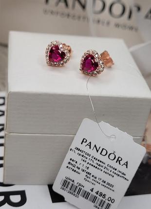 Сережки пандро срібло s925 ale оригінальна бирка серце червоне рожеве золото рожеві...