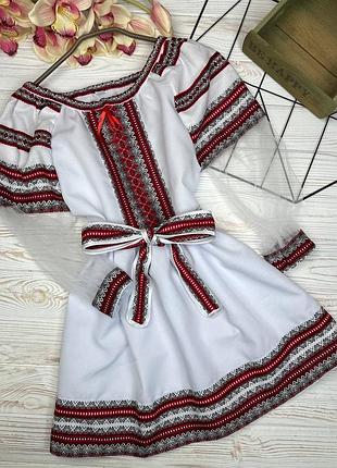 Вышиванка-платье на девочку красно-серый-орнамент. супер качественное платье с вышивкой рекомендация!!