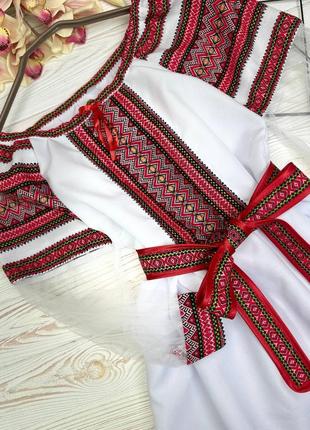 Вышиванка-платье на девочку красно-серый-орнамент.6 фото