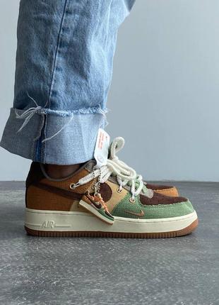 Стильные кроссовки nike air force 1 low green brown beige custom разного цвета2 фото