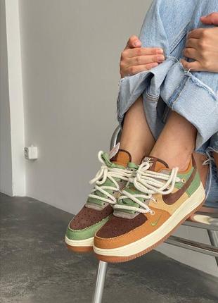 Стильные кроссовки nike air force 1 low green brown beige custom разного цвета5 фото