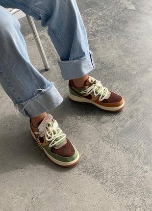 Стильные кроссовки nike air force 1 low green brown beige custom разного цвета3 фото