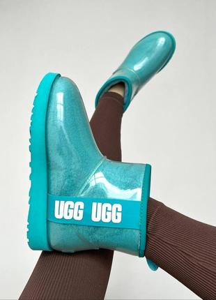 Ugg classic clear mini light blue угги короткие силикон овчина резина бирюза голубые