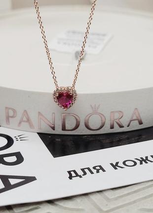 Намисто пандрова срібло s925 ale оригінальна бирка серце червоне рожеве золото каміння кулон кольє підвіска ланцюжок нове серце