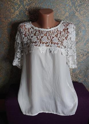 Белая женская блуза с кружевом блузка блузочка большой размер батал 50/52