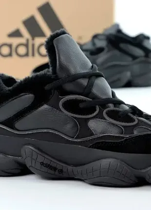 Adidas yeezy boost 500 чорні адідас зима winter ❄️ теплі зимові черевики чоботи fur хутро ☔️🌧🌤☀️6 фото