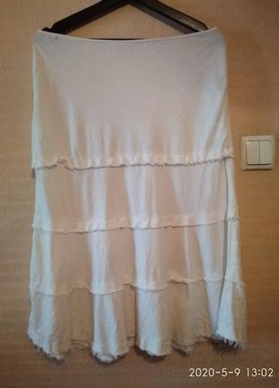 Льняная юбка-трапеция с воланами-полуклёш.1 фото